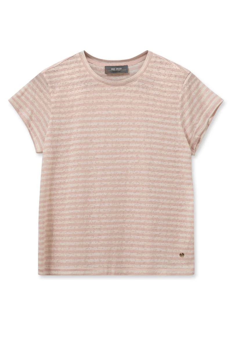 Nan O-SS Stripe Tee | Rose Smoke | T-shirt fra Mos Mosh