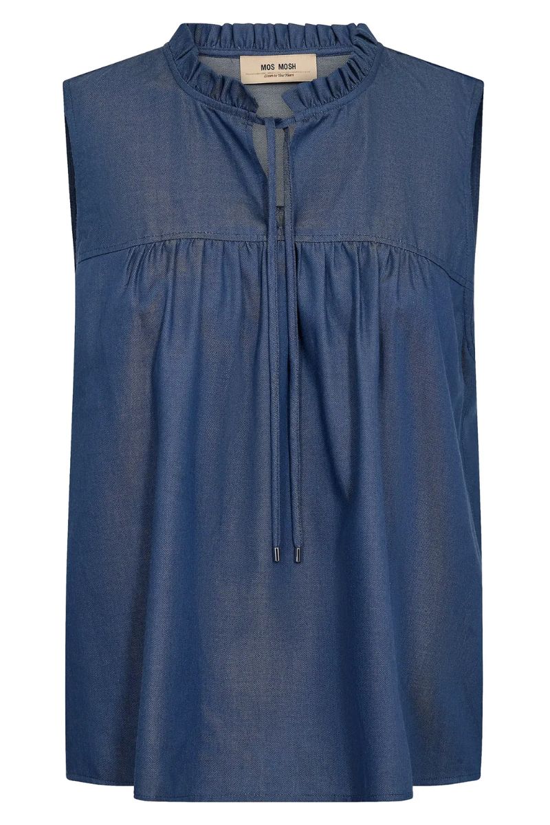 Solandra SL Denim Blouse | Mid Blue | Bluse fra Mos Mosh