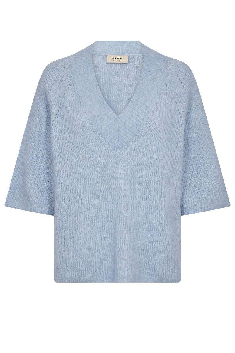 Taci 3/4 V-Neck Knit | Cashmere Blue | Strik fra Mos Mosh