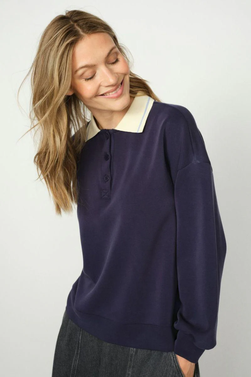 Vada Polo Sweatshirt | Maritime Blue | Bluse fra Mos Mosh - Image 6