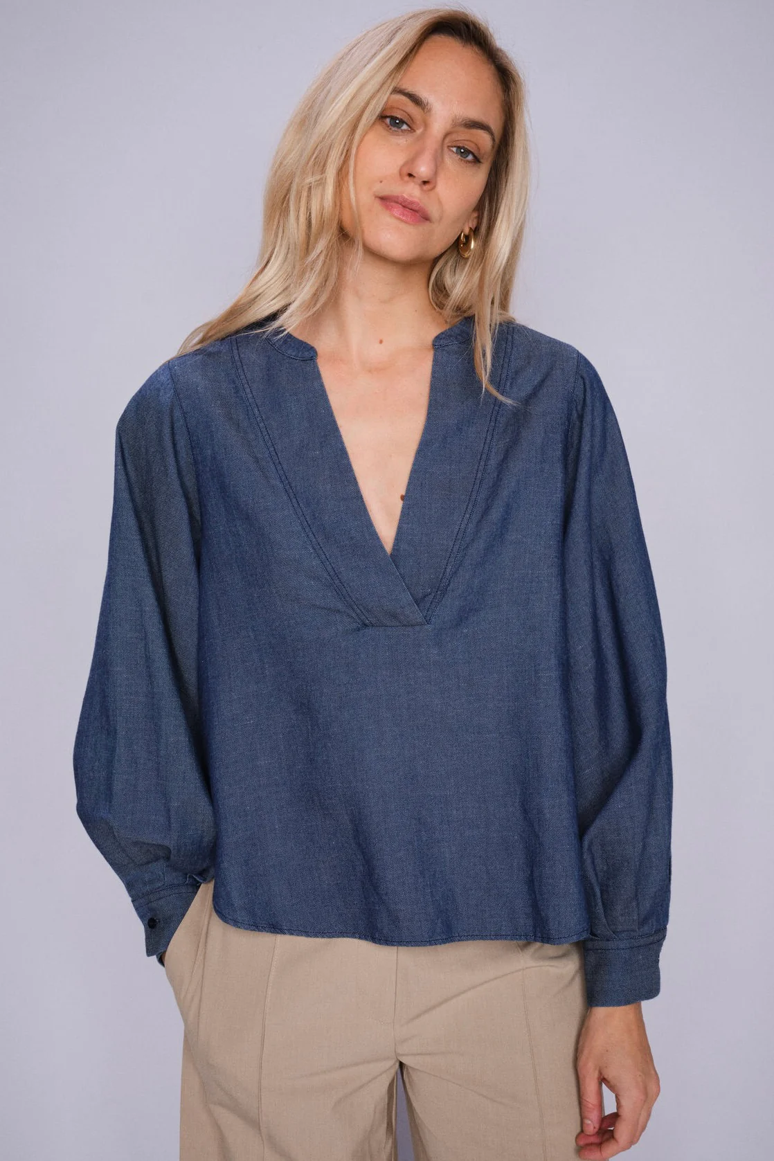 Yen Denim Blouse | Dark Blue | Bluse fra Mos Mosh