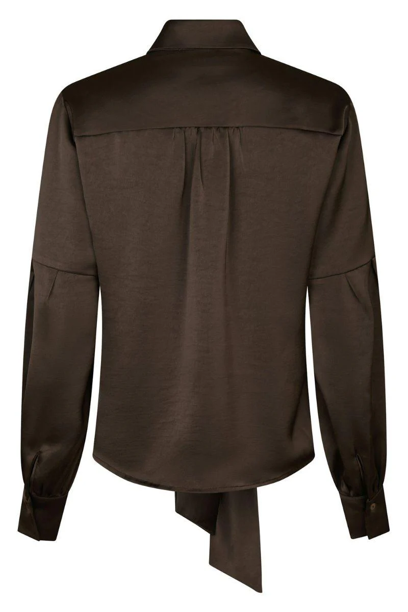 Naja Satin Shirt | Dark Brown | Bluse fra Neo Noir - Image 3