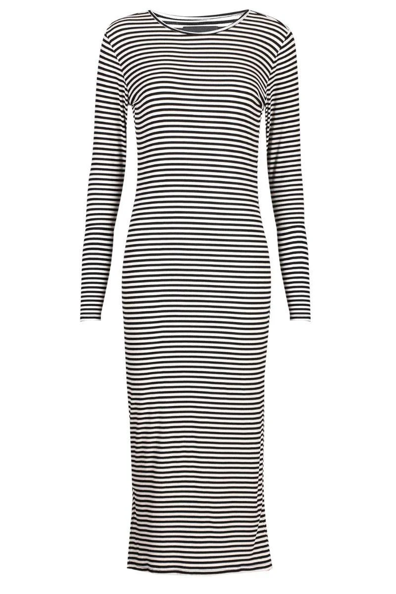 Natalia Ls Dress | Black Creme Small Stripe