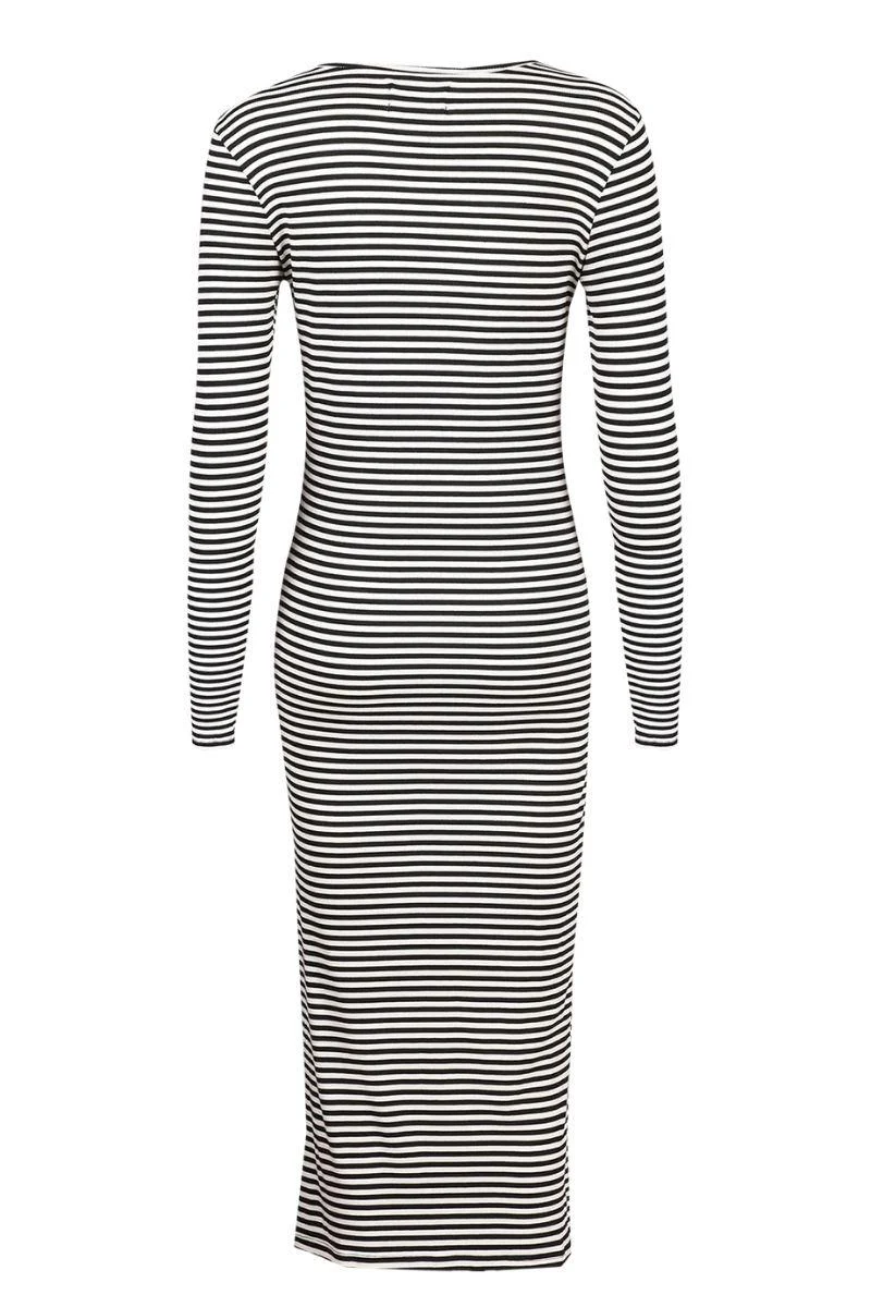 Natalia Ls Dress | Black Creme Small Stripe - Image 4