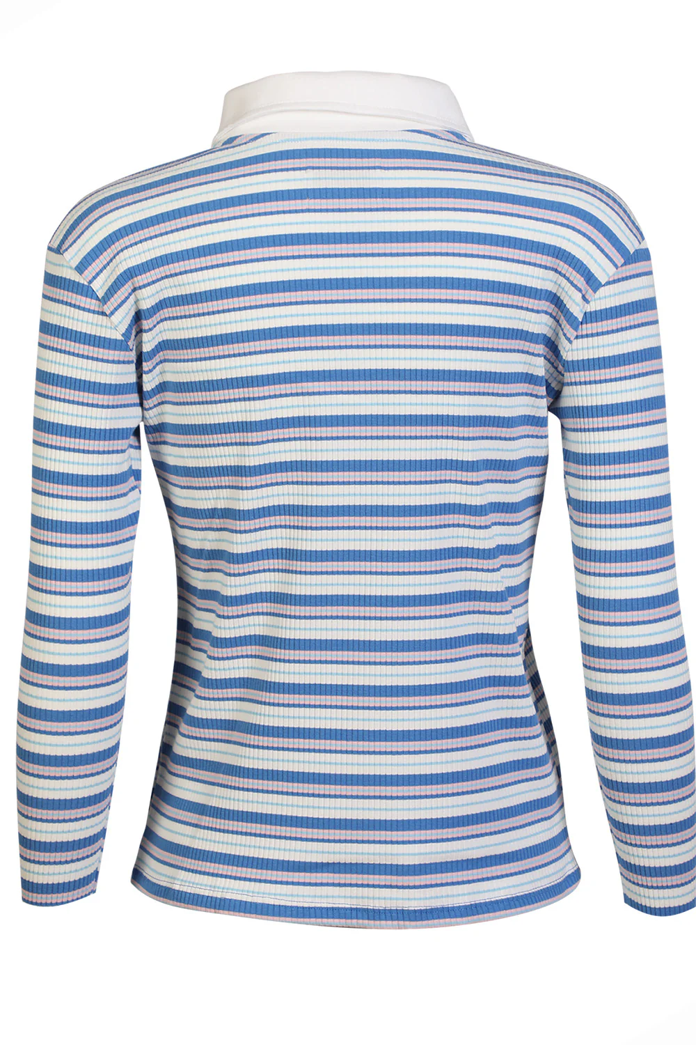 Natalia Ls Polo Blouse | Blue White Rose Stripe - Image 3