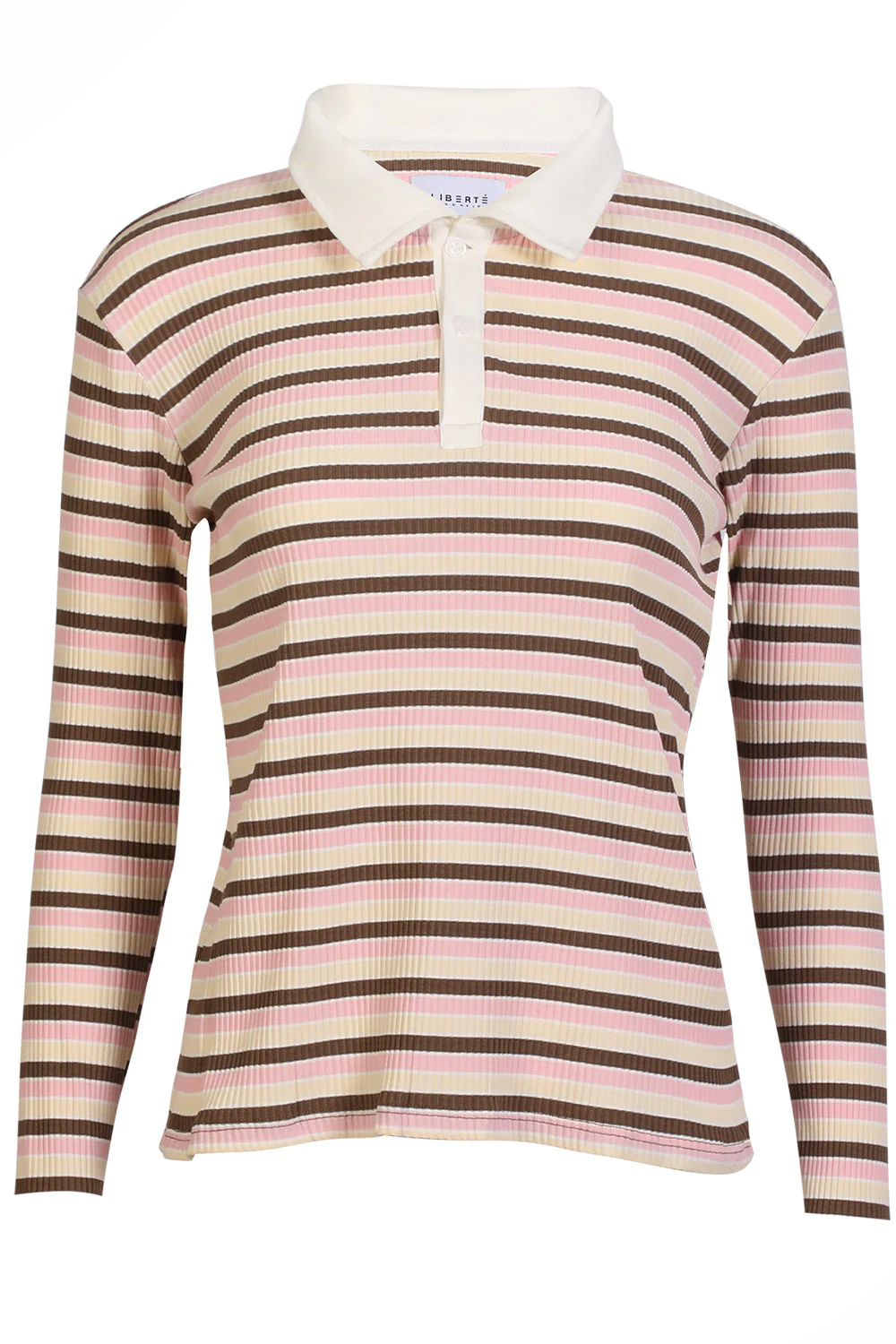 Natalia Ls Polo Blouse | Brown Rose Creme Stripe | Bluse fra Liberté