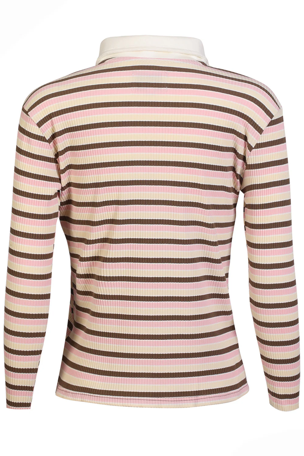 Natalia Ls Polo Blouse | Brown Rose Creme Stripe | Bluse fra Liberté - Image 3