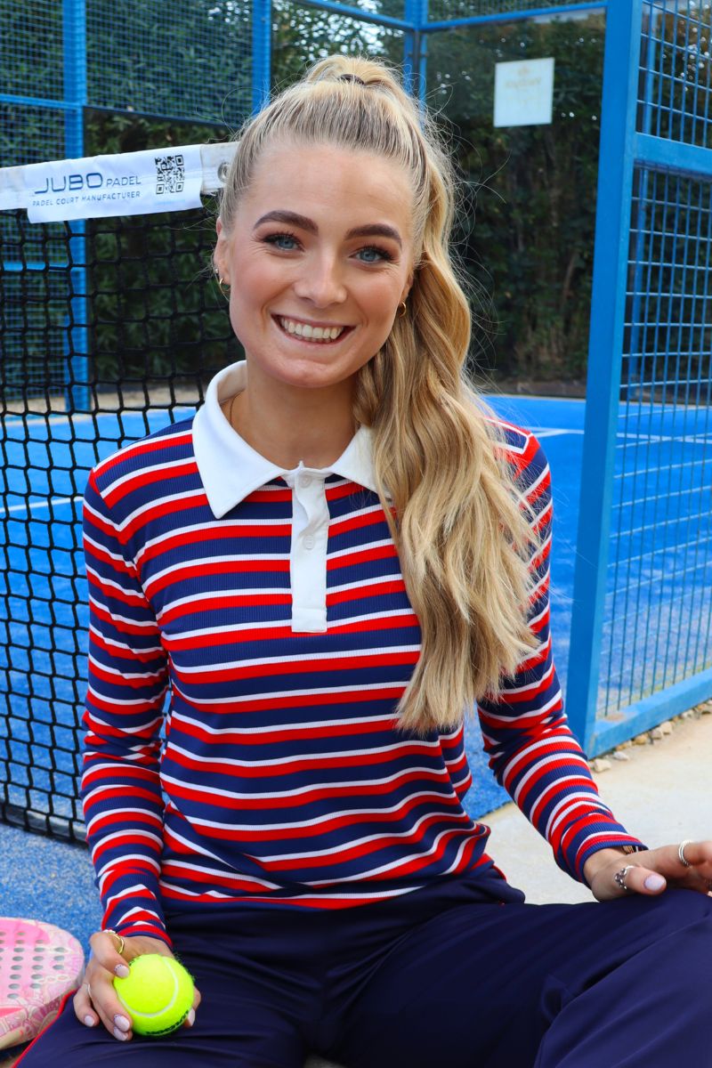 Natalia Ls Polo Blouse | Navy Red White Stripe | Bluse fra Liberté - Image 2