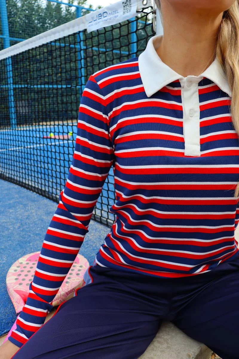 Natalia Ls Polo Blouse | Navy Red White Stripe | Bluse fra Liberté - Image 3