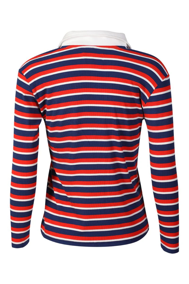 Natalia Ls Polo Blouse | Navy Red White Stripe | Bluse fra Liberté - Image 4