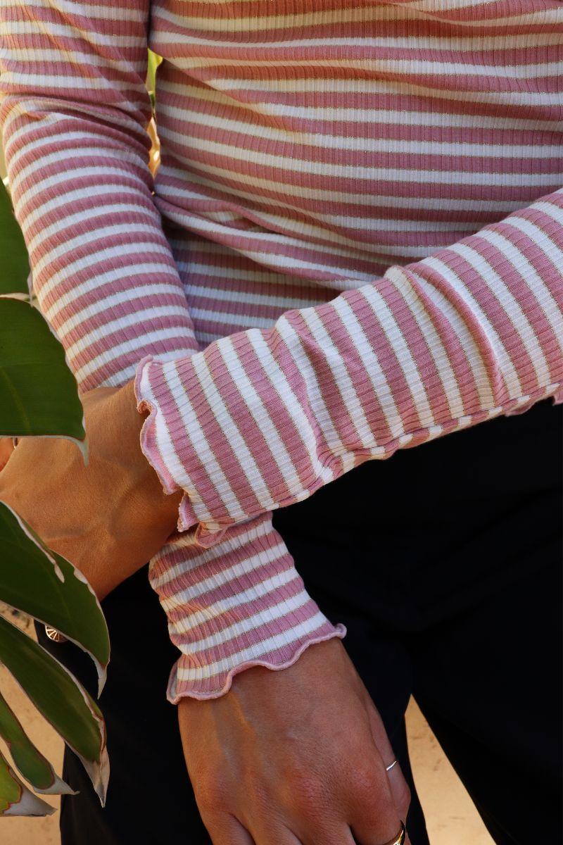 Natalia Ls Round Neck Blouse | Rose Creme Gold Stripe - Image 5