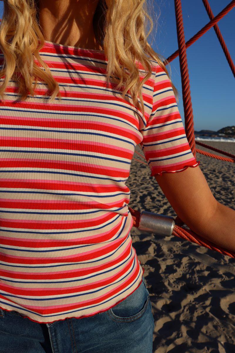 Natalia Ss Blouse | Creme Orange Blue Stripe - Image 3