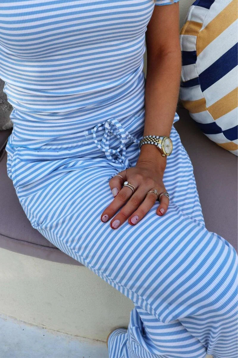 Natalia Straight Pants | Light Blue White Stripe | Bukser fra Liberté - Image 5