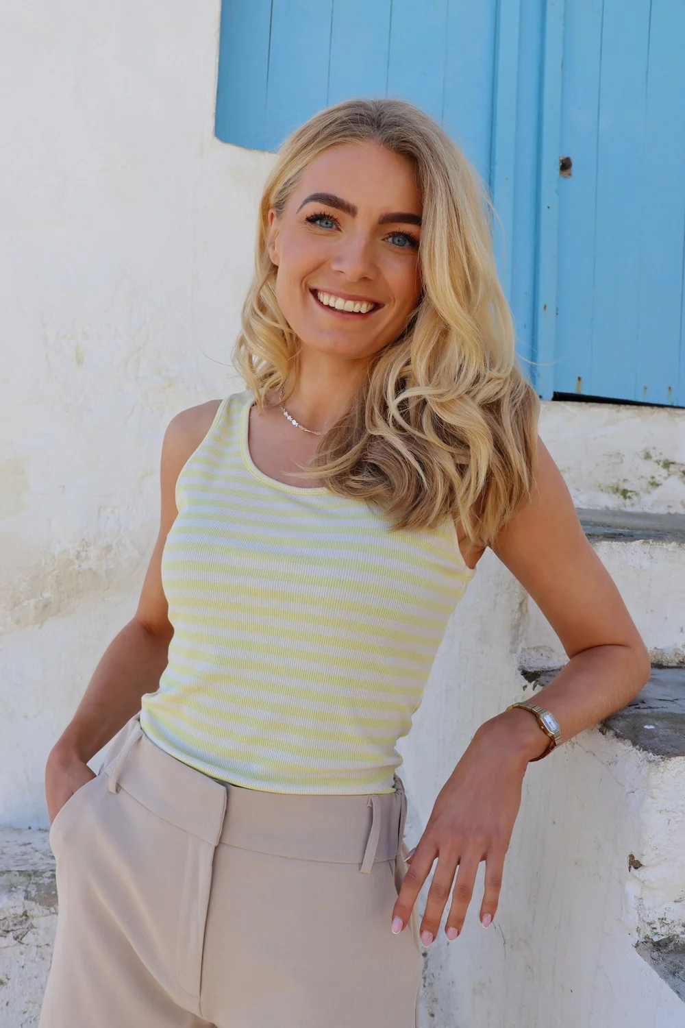 Natalia Tank Top | Yellow Creme Stripe - Image 2