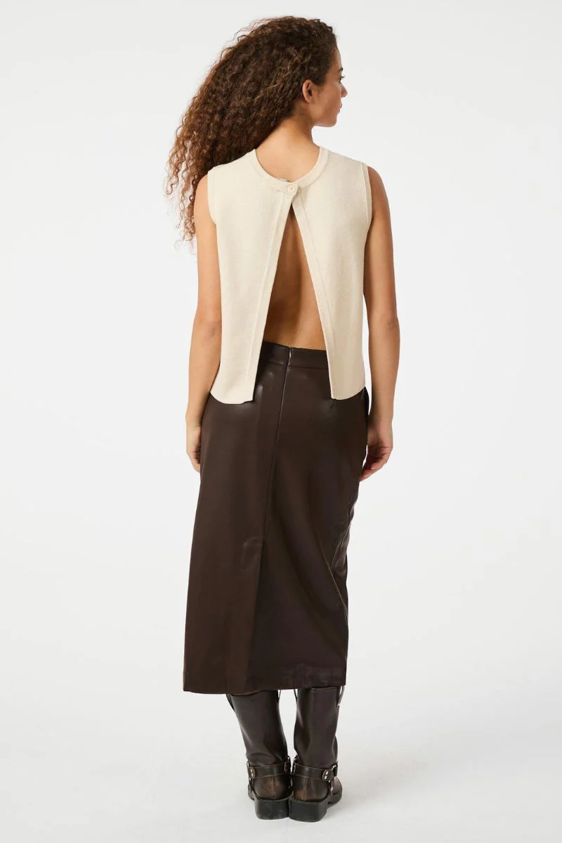 Nettie Faux Leather Skirt | Dark Brown | Nederdel fra Neo Noir - Image 6