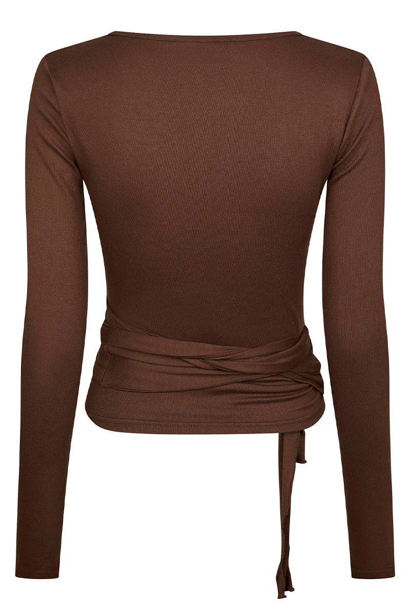 Nia Jersey Wrap Blouse | Chocolate Brown | Athleisure fra Neo Noir - Image 3