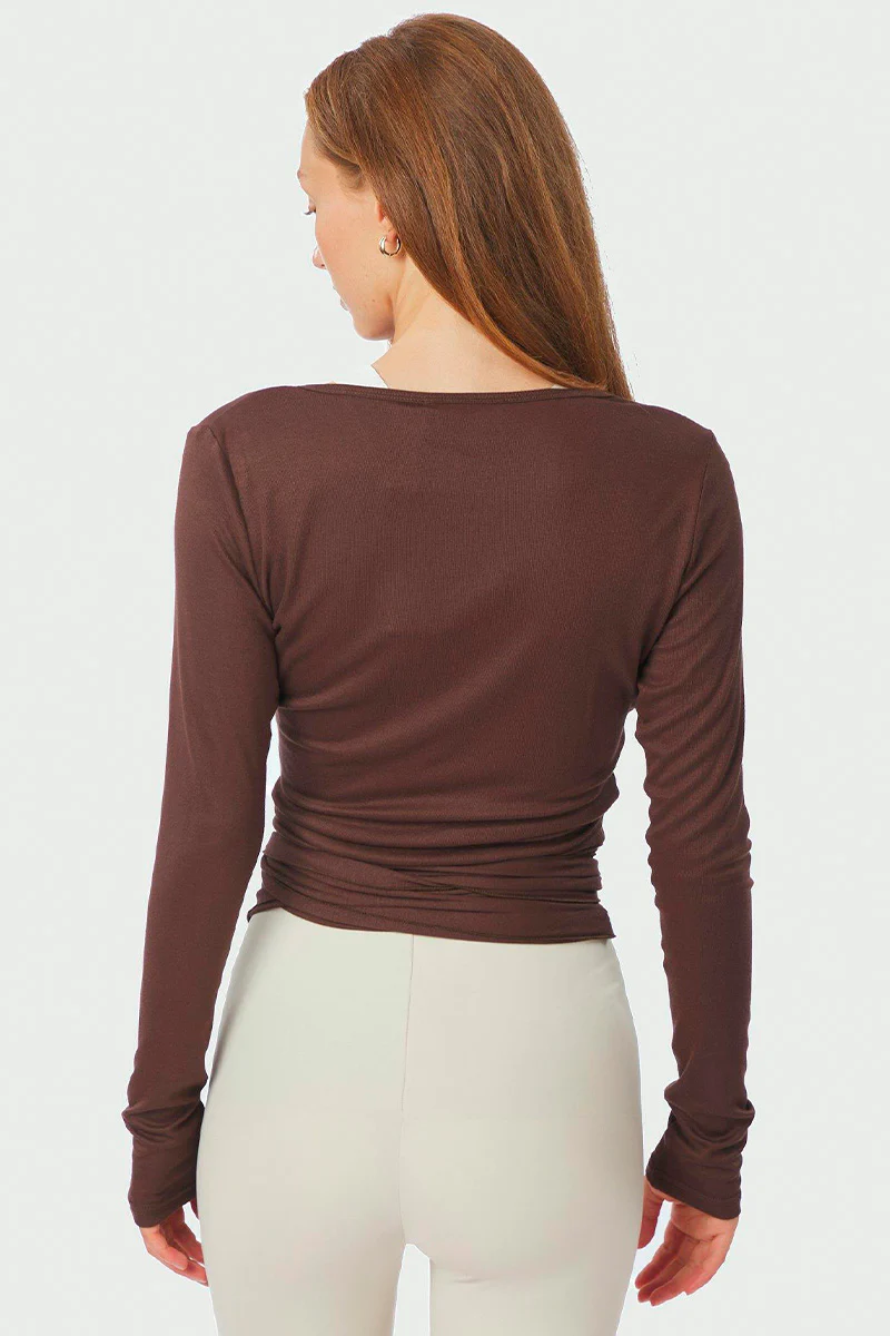 Nia Jersey Wrap Blouse | Chocolate Brown | Athleisure fra Neo Noir - Image 6