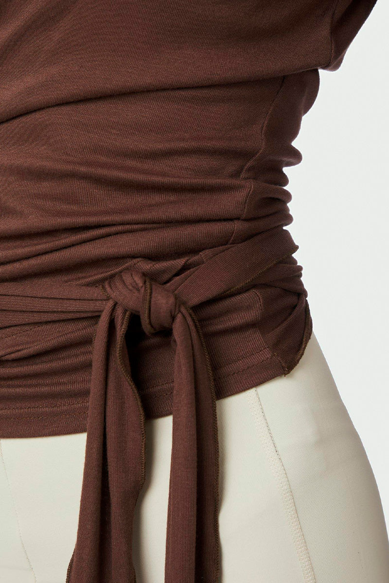 Nia Jersey Wrap Blouse | Chocolate Brown | Athleisure fra Neo Noir - Image 7