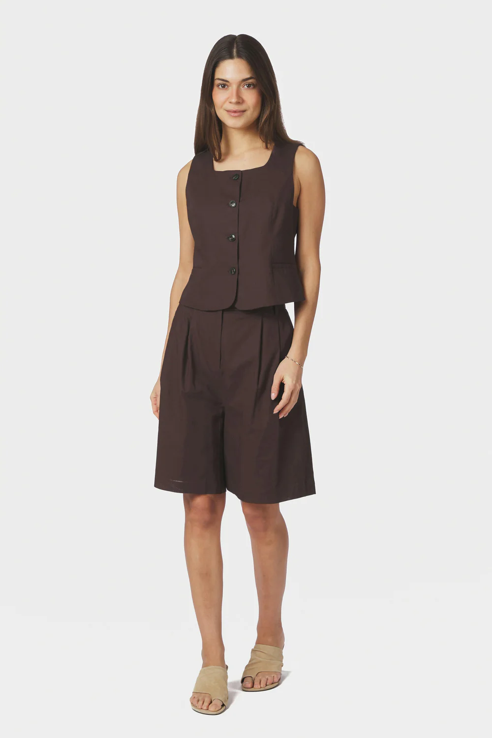 Nika Linen Shorts | Dark brown | Shorts fra Neo Noir - Image 3