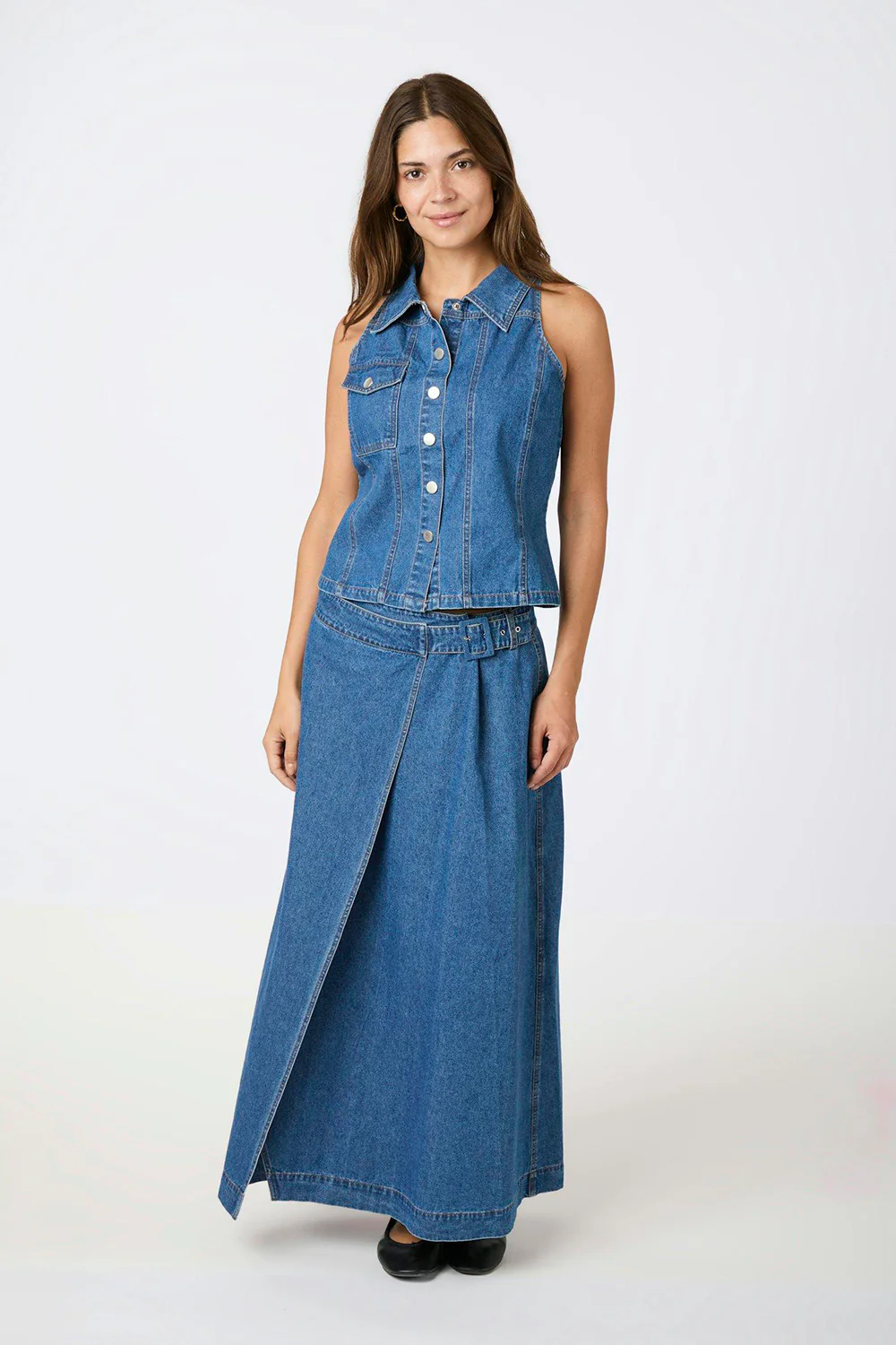 Nina Wrap Denim Skirt | Blue | Nederdel fra Neo Noir - Image 4