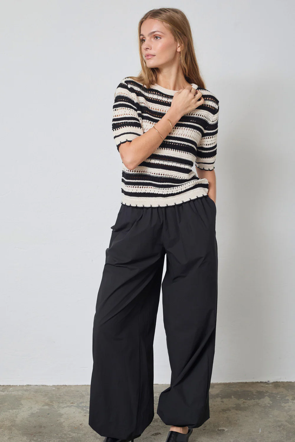 Odette Stripe SS O-Knit 42018 | OffWhite-Black | Strik fra Co'couture - Image 3