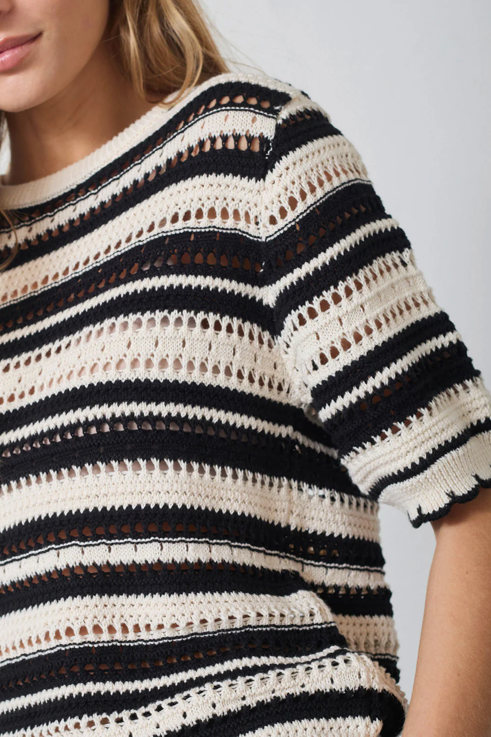 Odette Stripe SS O-Knit 42018 | OffWhite-Black | Strik fra Co'couture - Image 5