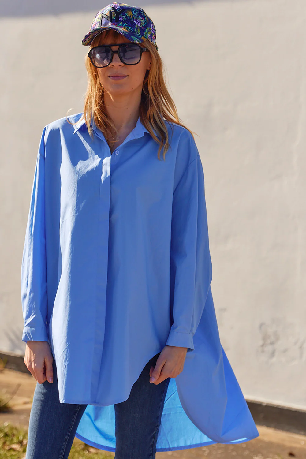 Oversized Poplin Shirt | Blå