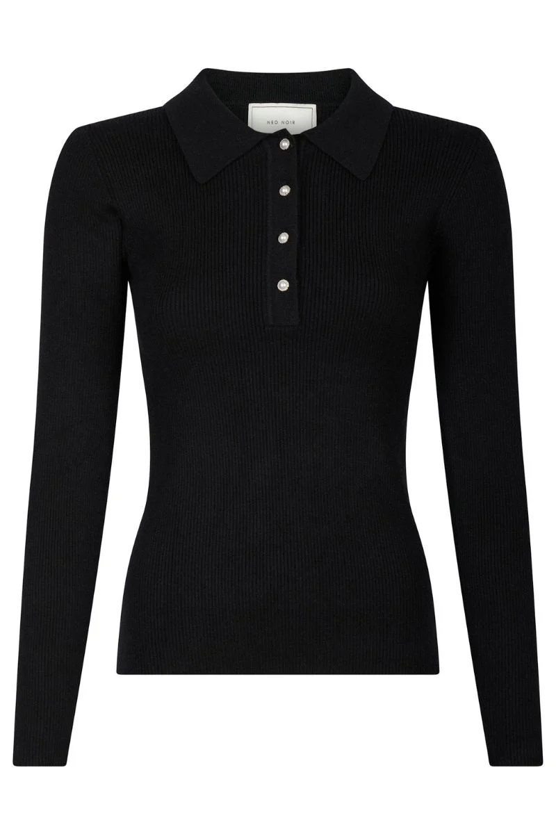 Panama Knit Blouse | Black | Bluse fra Neo Noir - Image 2