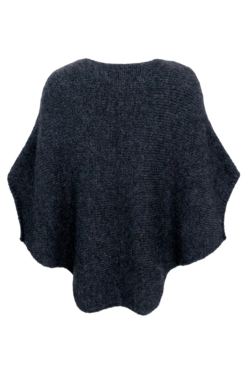 Pella Boucle Poncho 1137 | Dark Grey | Strik fra Black Colour - Image 2