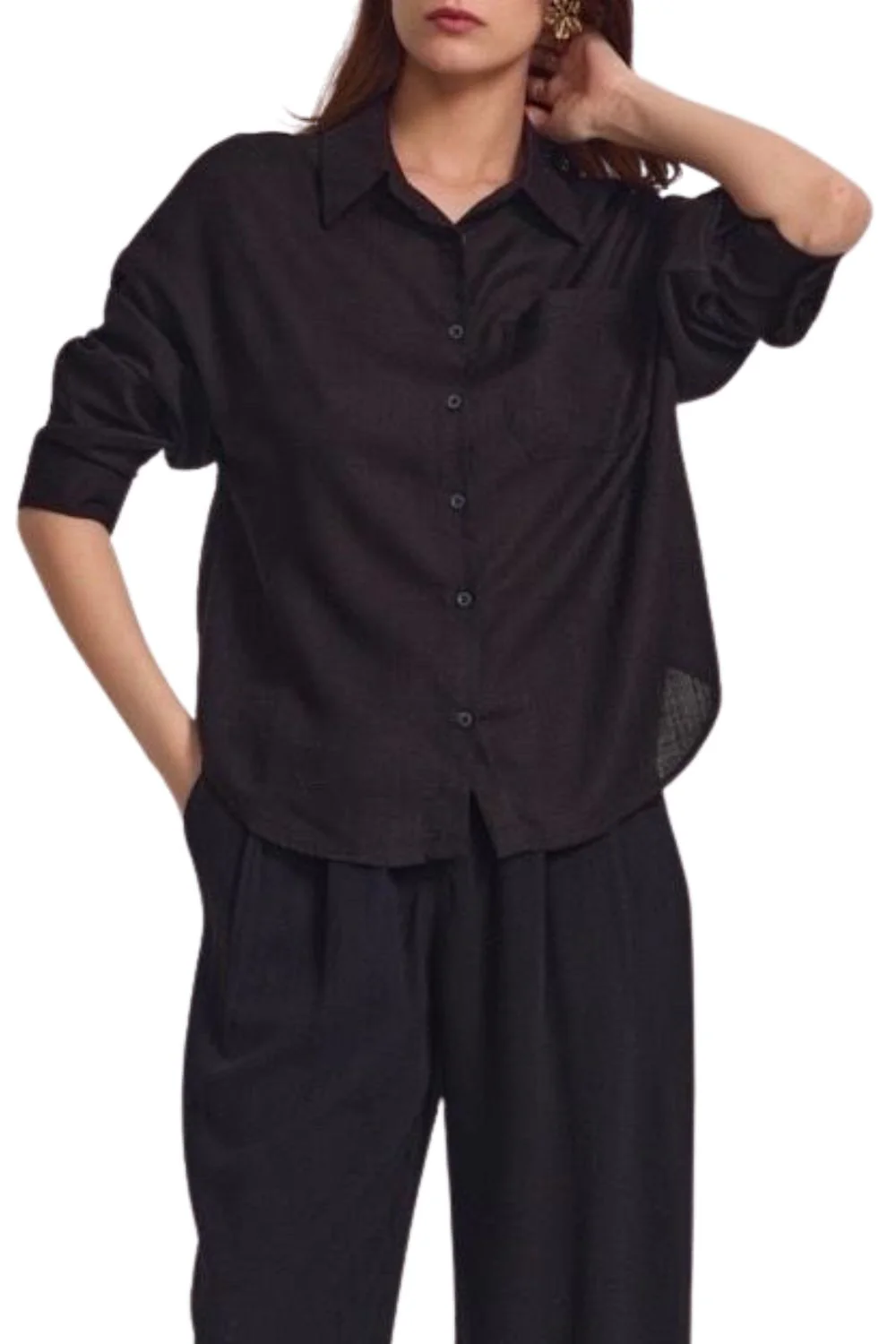 Plain Linen Shirt | Black | Skjorte fra Atelier C - Image 3