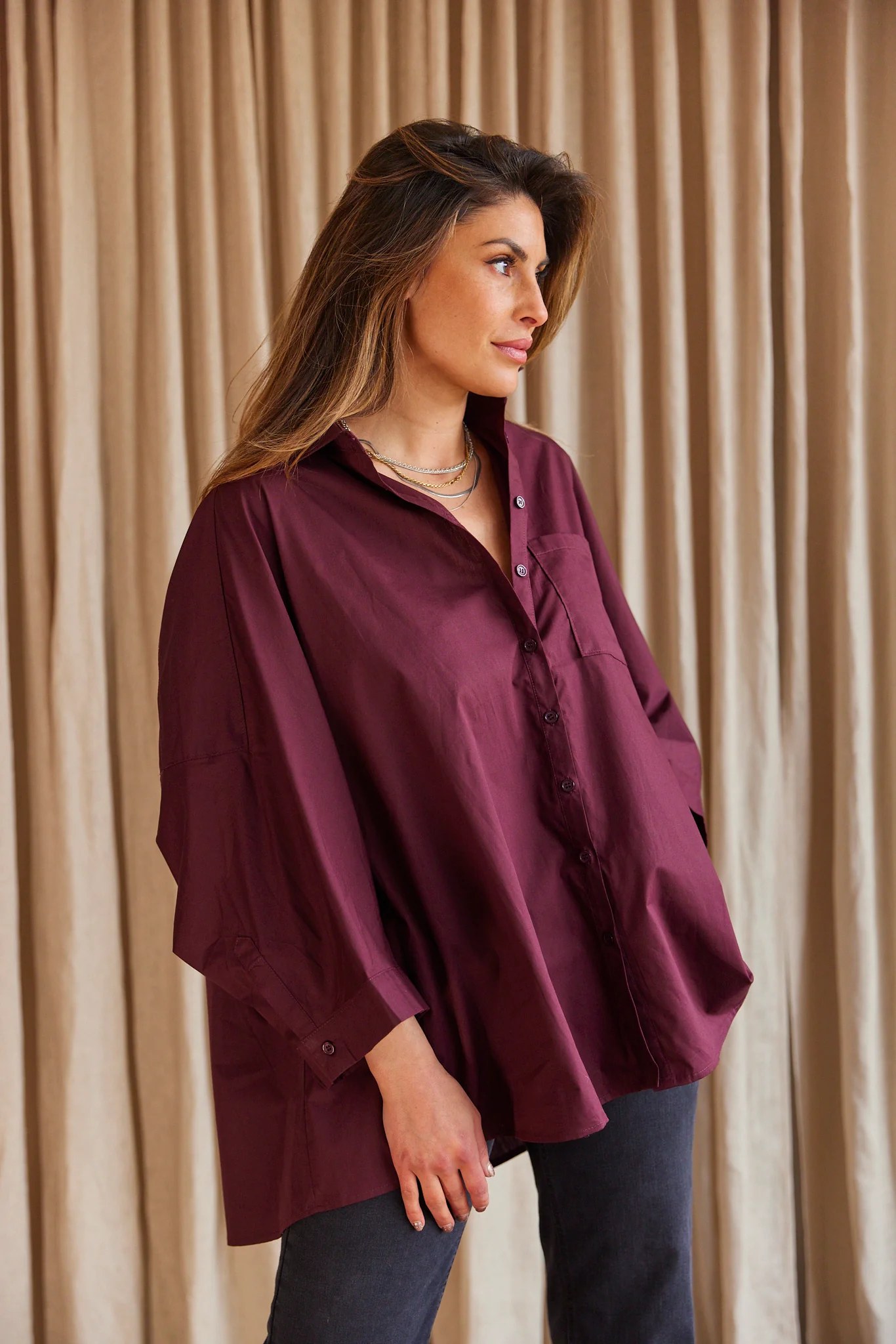 Polly Cotton Shirt | Plum | Skjorte fra Atelier C - Image 3
