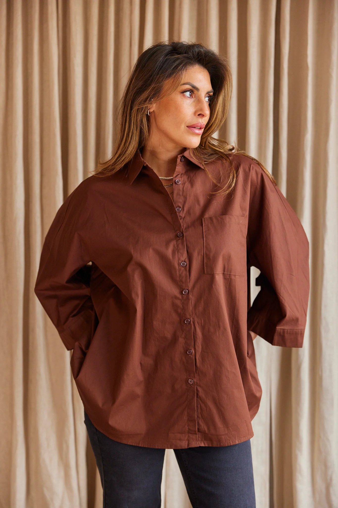 Polly Cotton Shirt | Brown | Skjorte fra Atelier C - Image 3