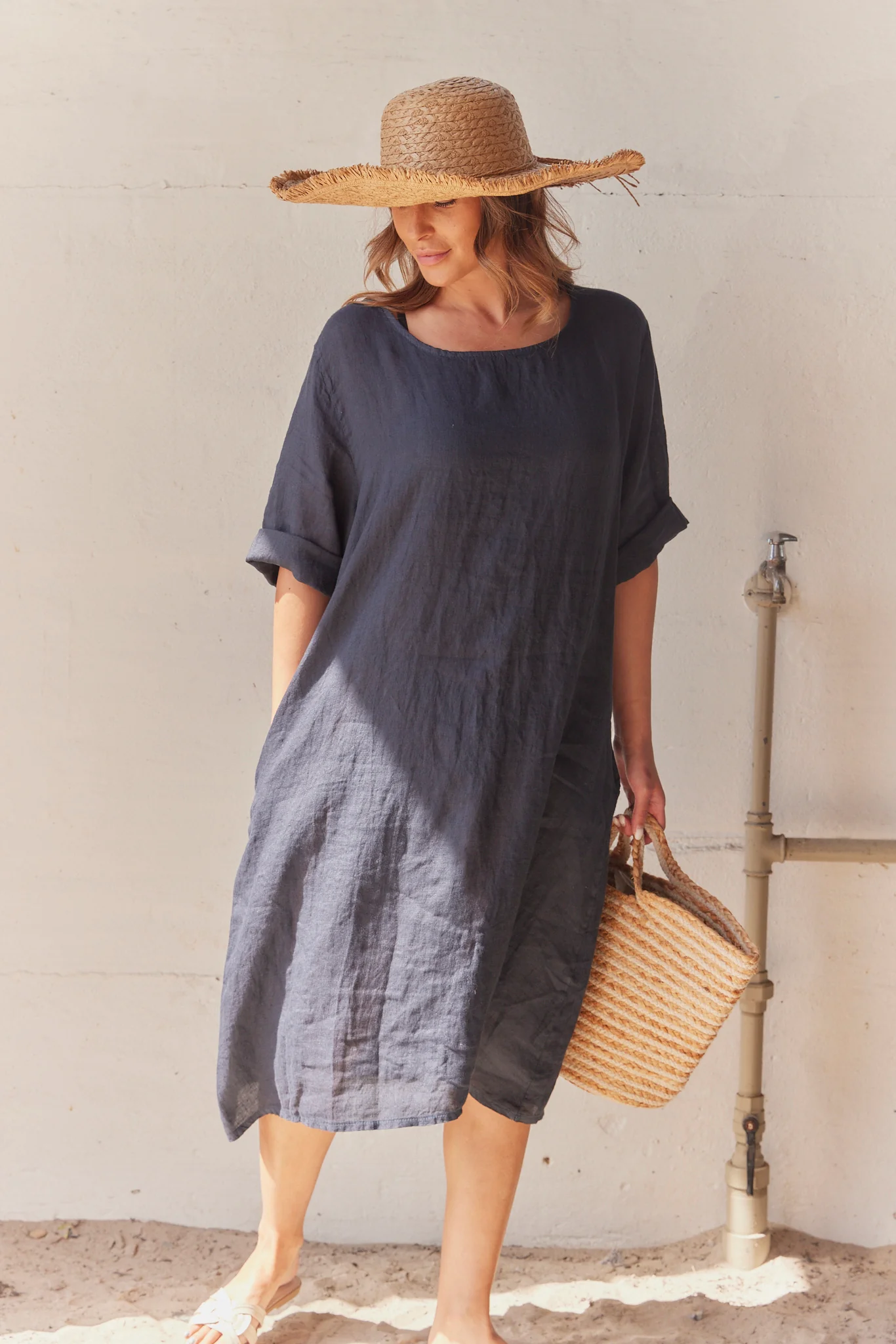 Pure Linen Dress | Navy | Kjole fra Atelier C - Image 2