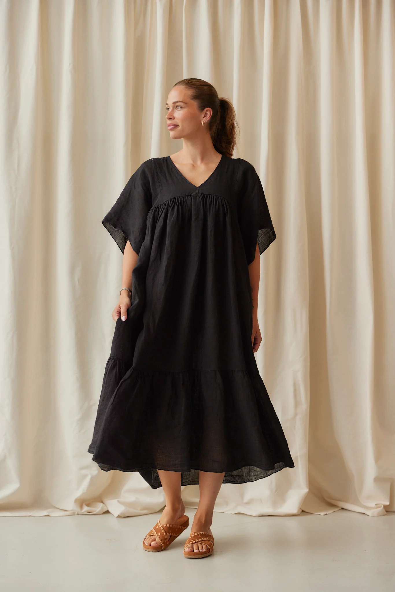 Pure Long Linen Dress | Black - Image 2