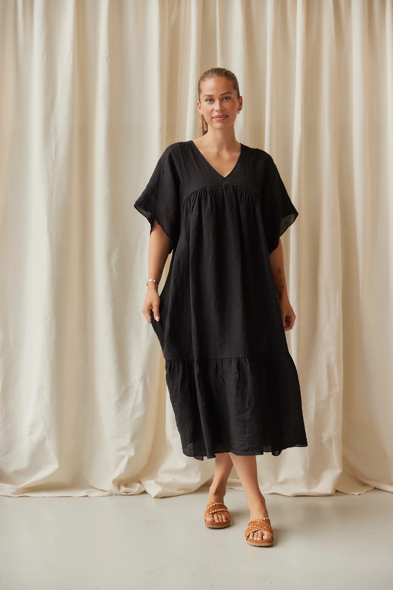 Pure Long Linen Dress | Black - Image 3