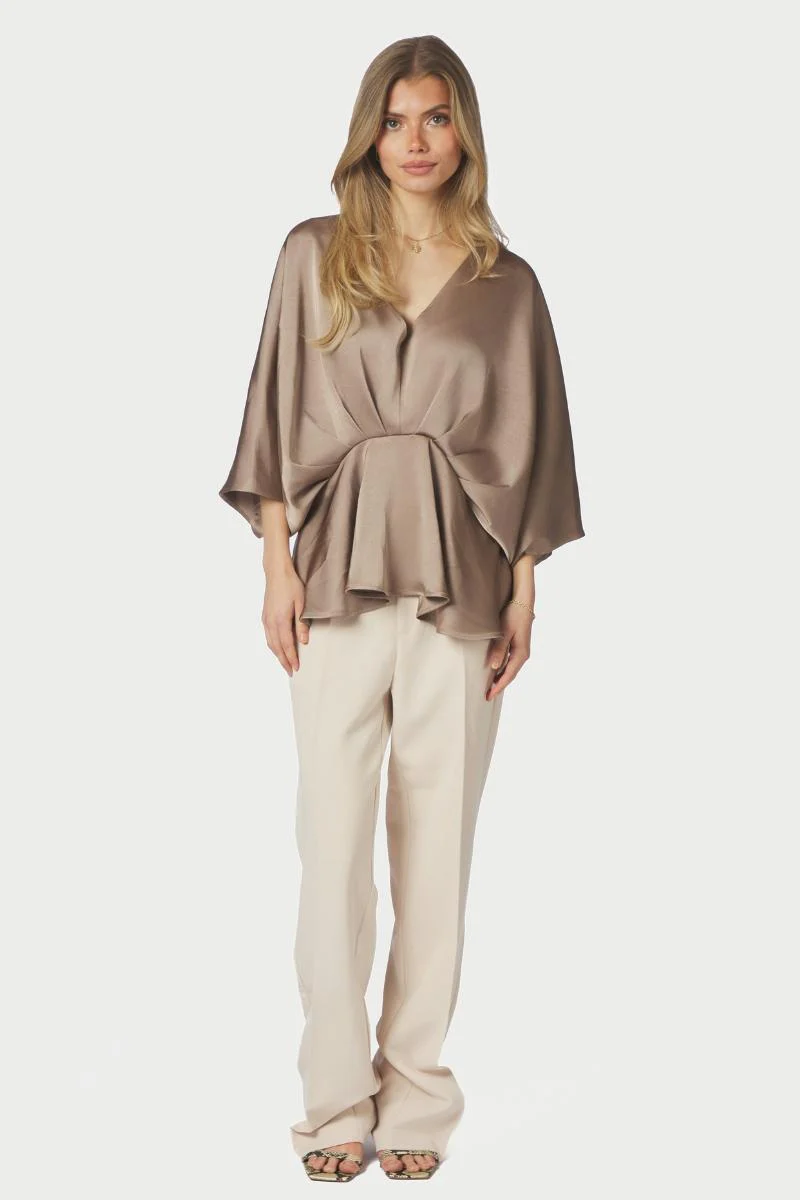 Rivina Heavy Sateen Blouse | Dark Taupe | Bluse fra Neo Noir - Image 6