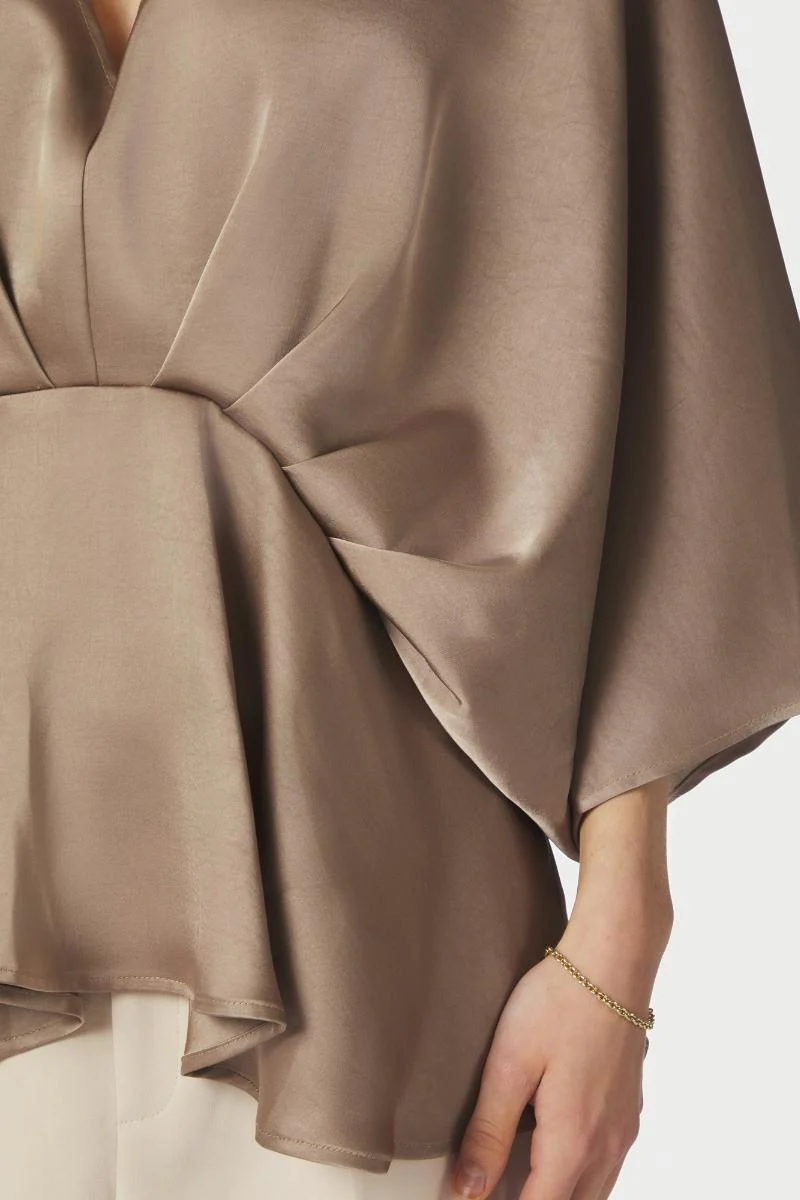Rivina Heavy Sateen Blouse | Dark Taupe | Bluse fra Neo Noir - Image 7