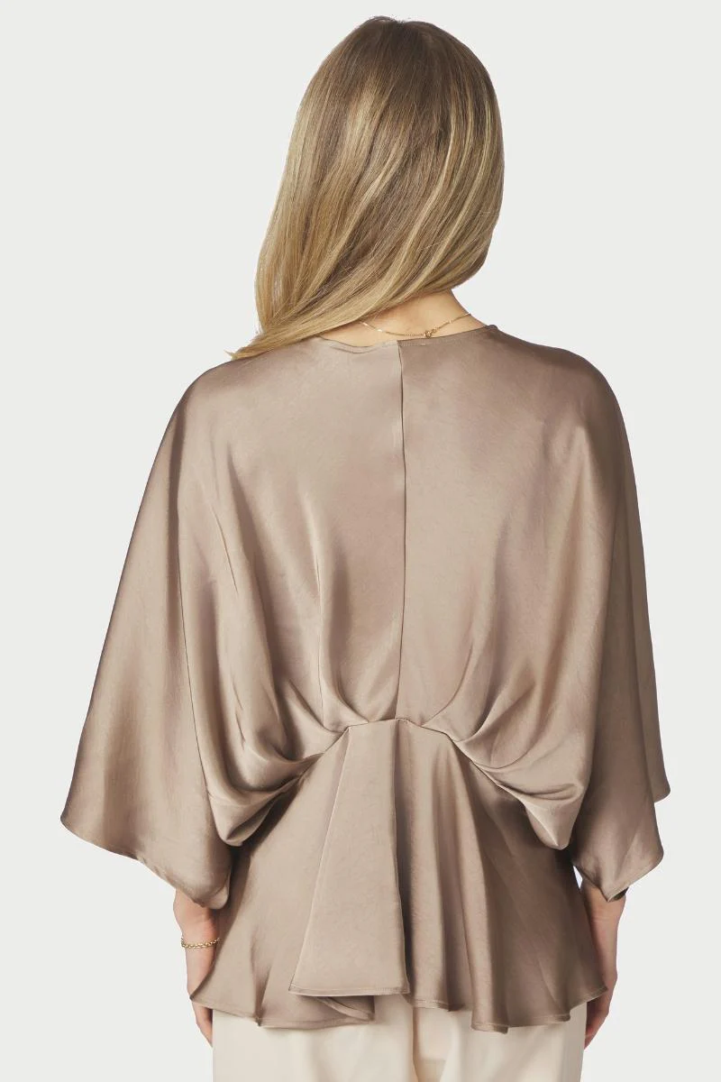 Rivina Heavy Sateen Blouse | Dark Taupe | Bluse fra Neo Noir - Image 8