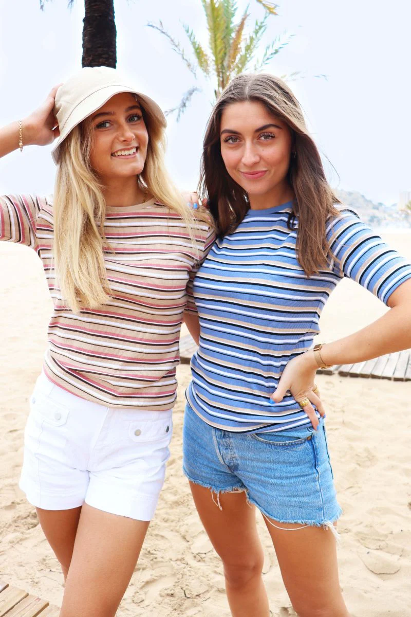 Roberta Ss Blouse | Old Rose Brown Stripe | Bluse fra Liberté - Image 4
