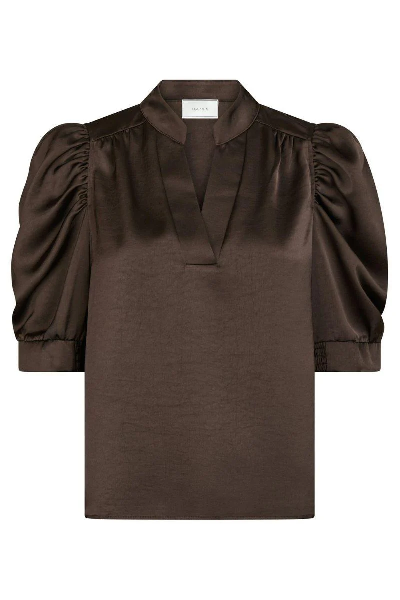 Roella Heavy Sateen Blouse | Dark Brown | Bluse fra Neo Noir - Image 3