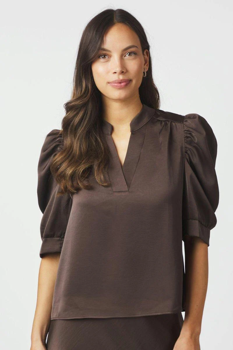 Roella Heavy Sateen Blouse | Dark Brown | Bluse fra Neo Noir - Image 4