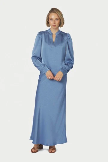 Rosslyn Heavy Sateen Blouse | Smoke Blue | Bluse fra Neo Noir - Image 6