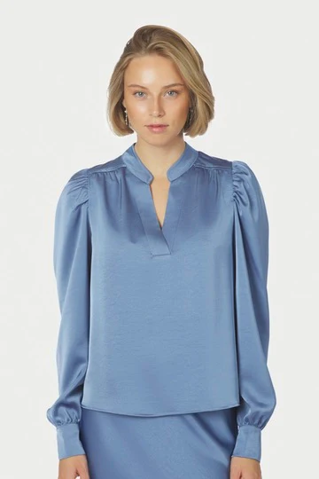 Rosslyn Heavy Sateen Blouse | Smoke Blue | Bluse fra Neo Noir - Image 7