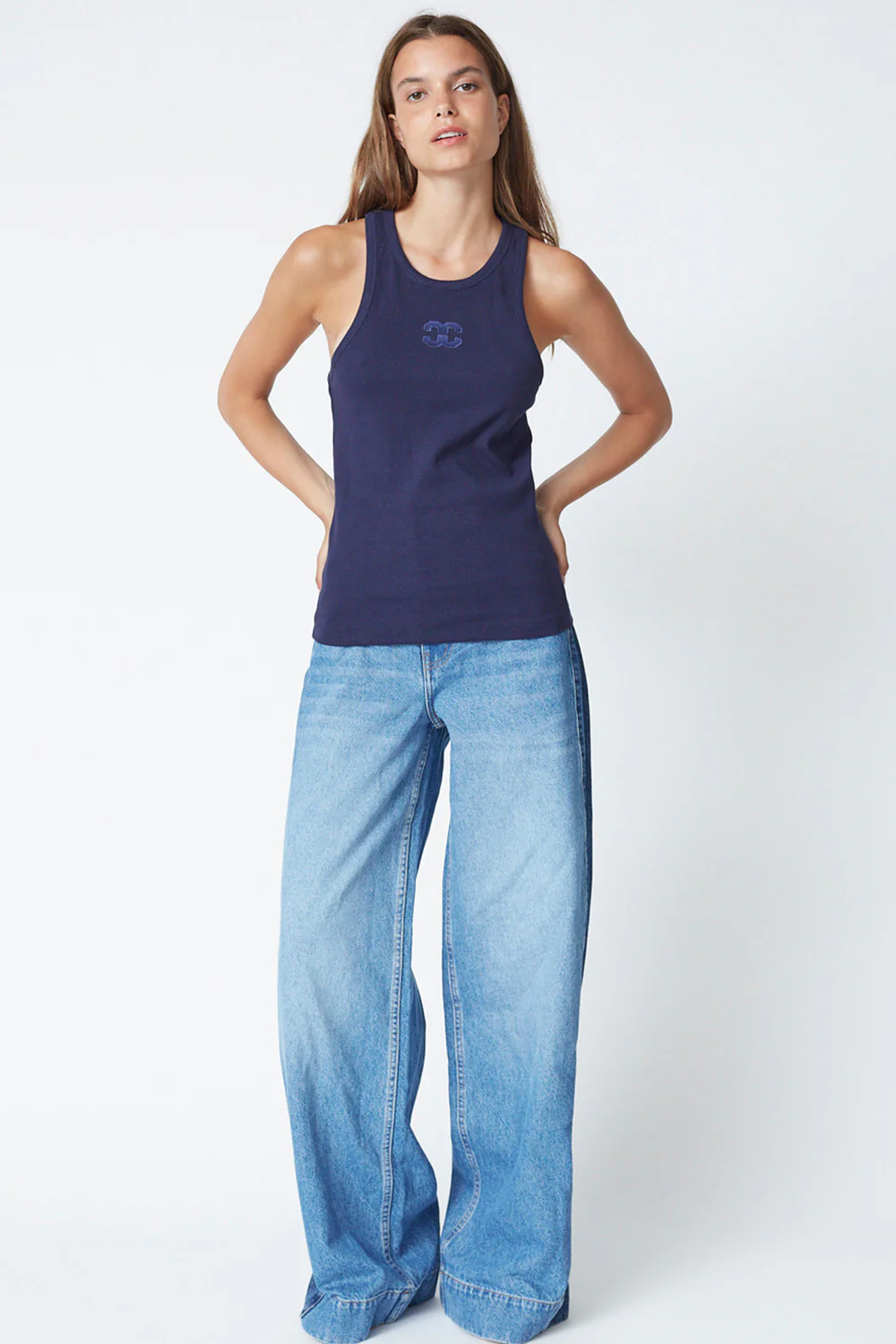 Sahara Embroidery Tank Top 33151 | Navy | T-Shirt fra Co'couture - Image 4