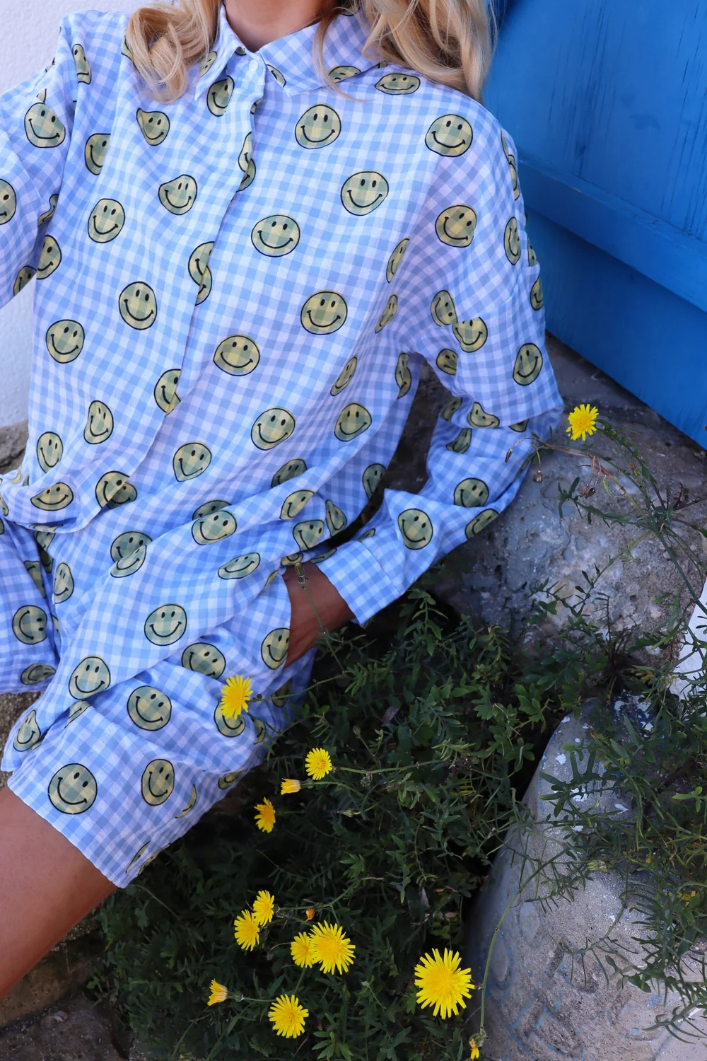 Sara Ls Shirt | Blue Check Smiley | Bluse fra Liberté