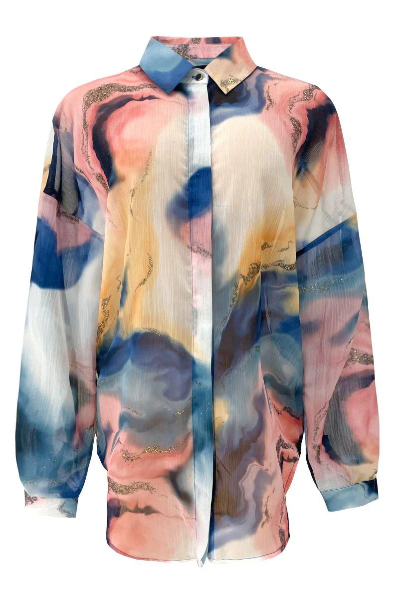 Sarafina Ls Shirt | Blue Peach Gold Marble | Skjorte fra Liberté - Image 2
