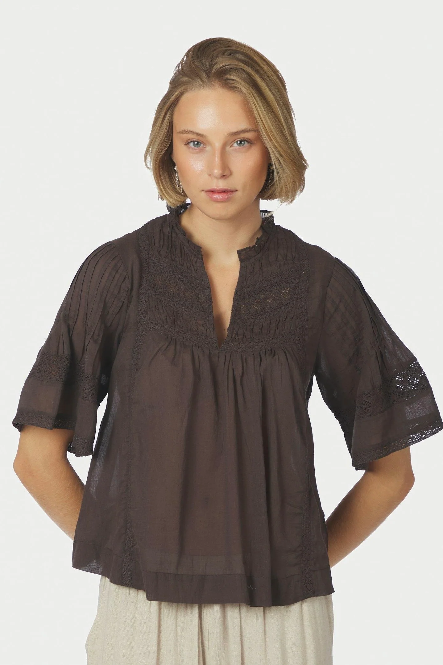 Siama S Voile Blouse | Dark Brown | Bluse fra Neo Noir - Image 2