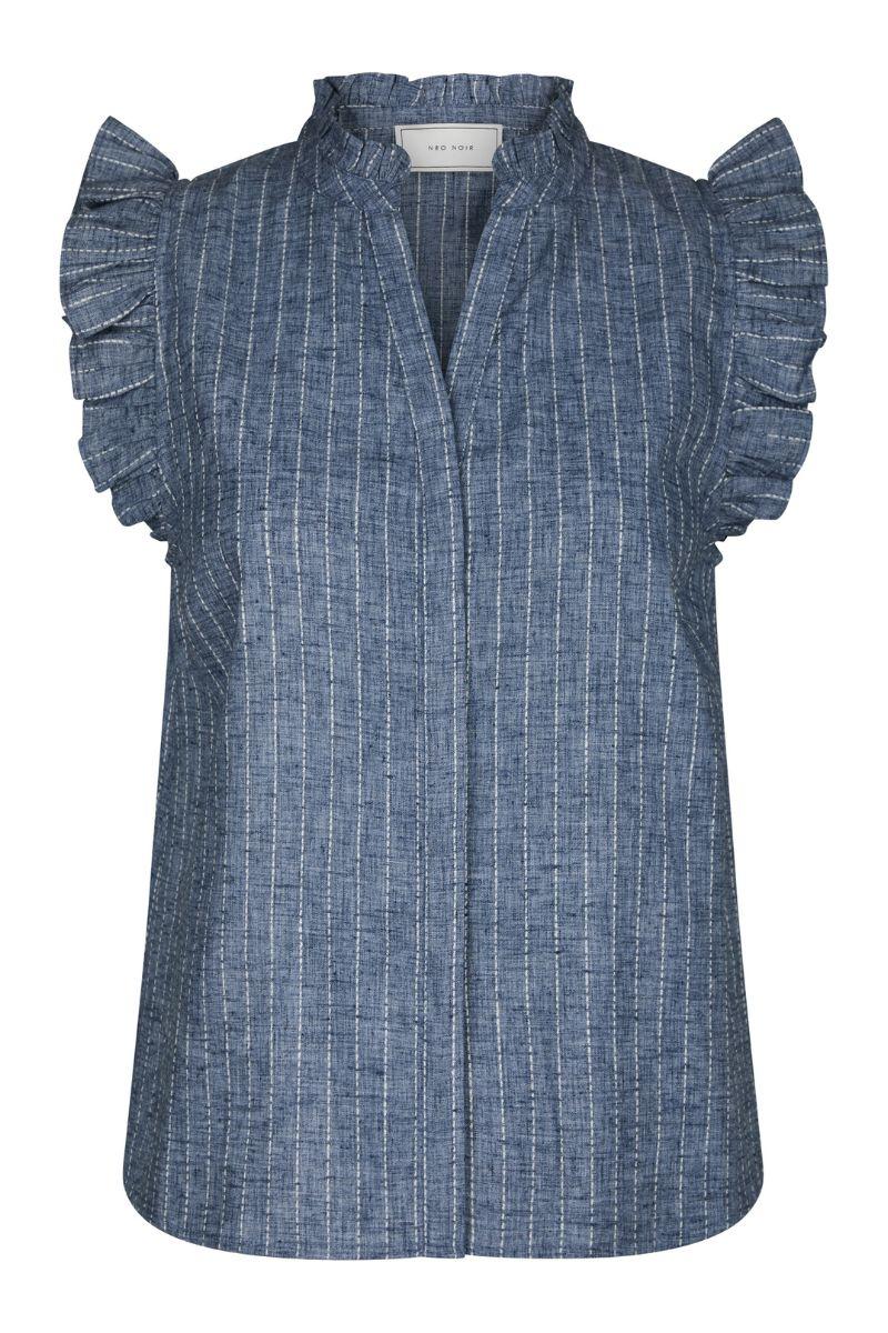Siona Emb Stripe Top | Blue | Bluse fra Neo Noir - Image 3