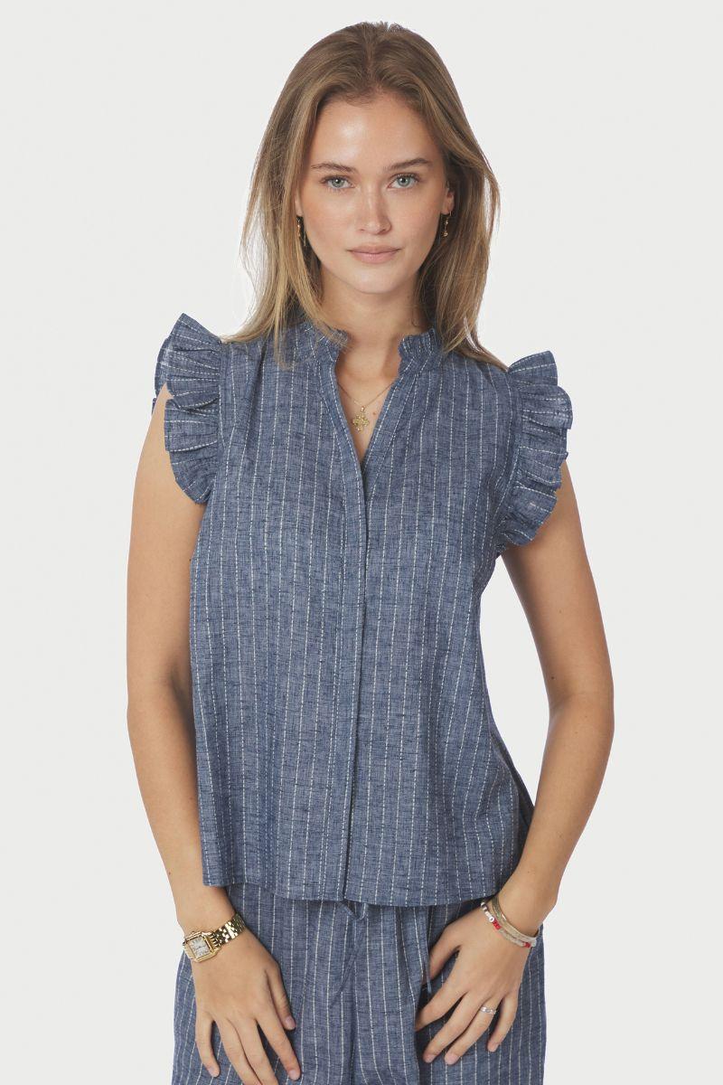 Siona Emb Stripe Top | Blue | Bluse fra Neo Noir - Image 4
