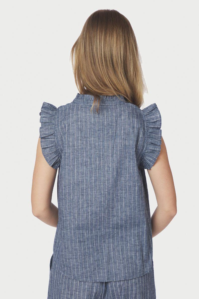 Siona Emb Stripe Top | Blue | Bluse fra Neo Noir - Image 6
